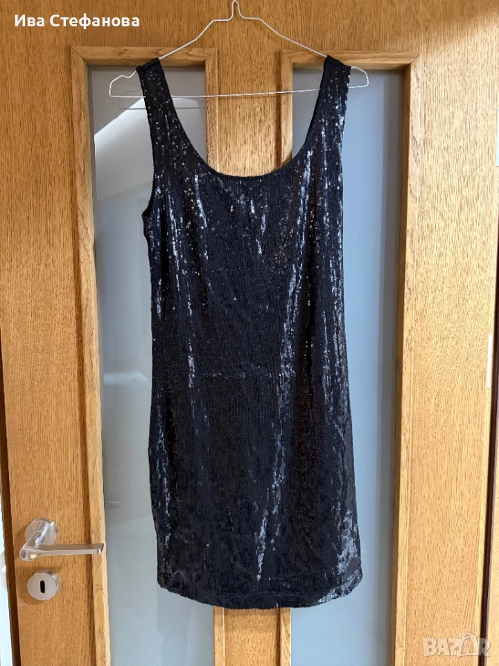 Нова парти официална коктейлна къса рокля черни пайети , снимка 1