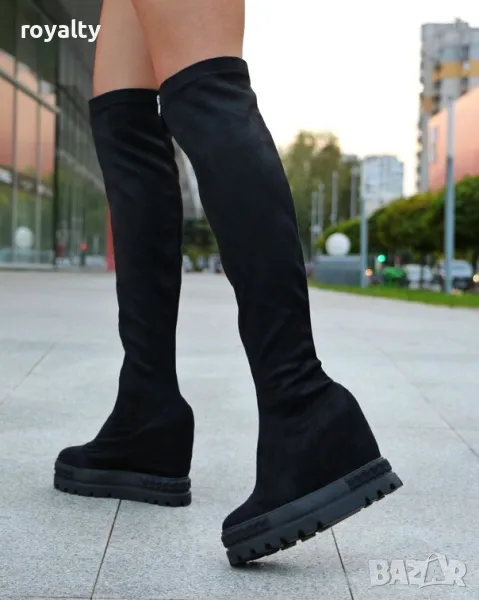 Ботуши на платформа - черен велур, снимка 1