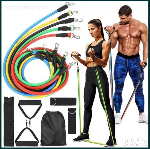 Ластици за тренировки 11 части- латекс + карабинери 52.5кг натоварване, снимка 1