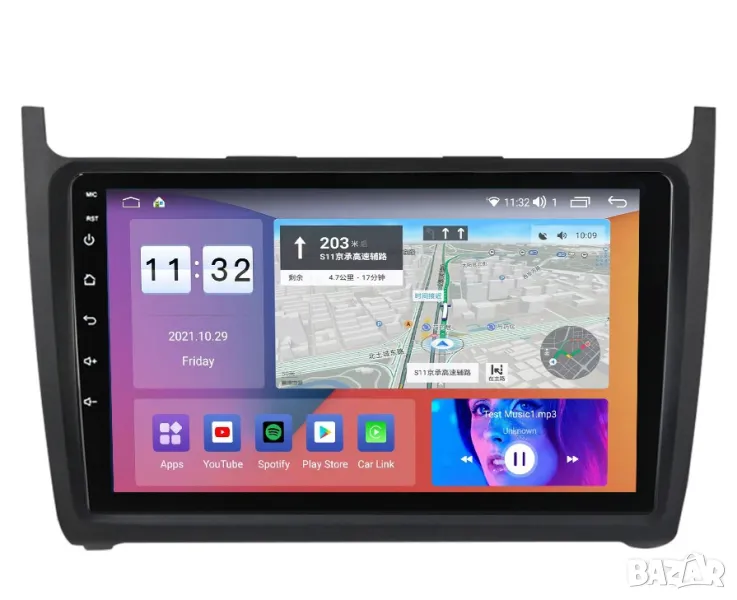 Мултимедия, Двоен дин, за VW Polo, с екран 9", Навигация, за Volkswagen, Поло, радио, плеър, Android, снимка 1