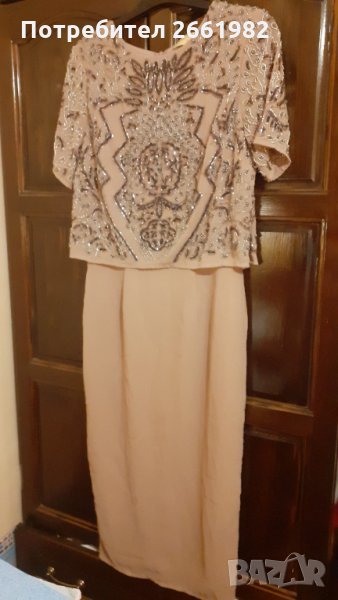 Маркова рокля с бродирани камъни в цвят пепел от роза, снимка 1