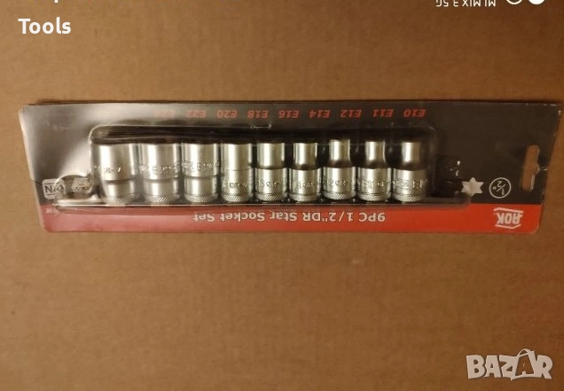 AOK TOOLS КАЧЕСТВЕНИ 9бр 1/2 звезди вложки комплект CHROME VANADIUM, снимка 1