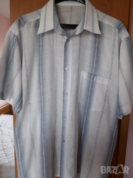 Мъжка лятна риза къс ръкав на райета в синьо и бяло , снимка 1