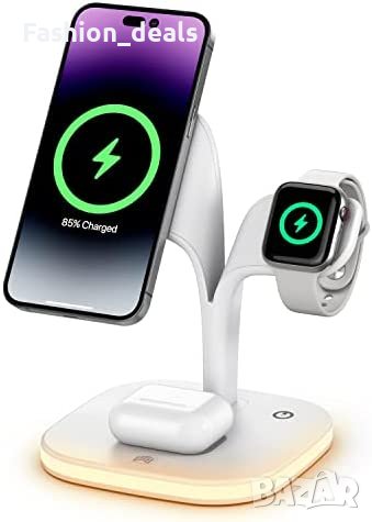 3 в 1 Нова стойка зарядно телефон слушалки часовник Магнитна станция iPhone Apple Watch AirPods, снимка 1