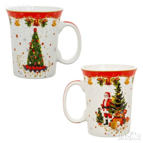 2 броя Комплект коледни чаши Дядо Коледа и елха, 310мл, снимка 1