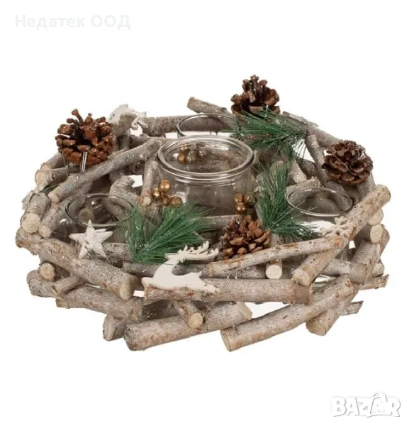 Коледен, Декоративен, Свещник, Reso Cocoonaria, Дърво, Ø32см, снимка 1