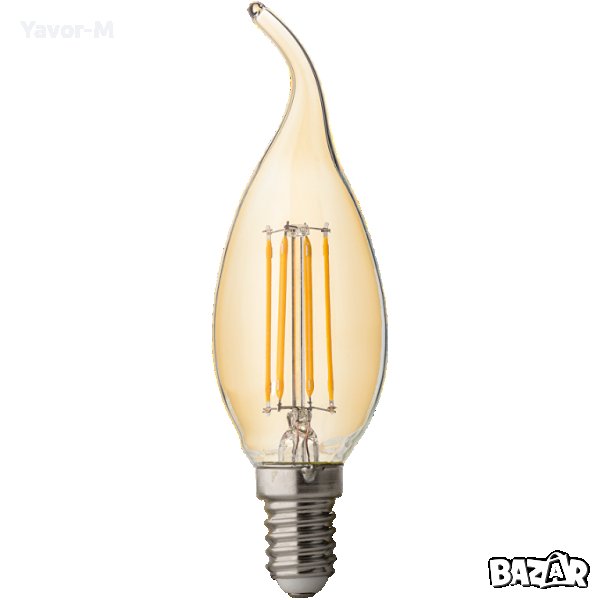 LED Filament Лампа, Пламък, Димираща, 4W, E14, 2500K, 220-240V AC, Амбър, Ultralux - LFF41425D, снимка 1