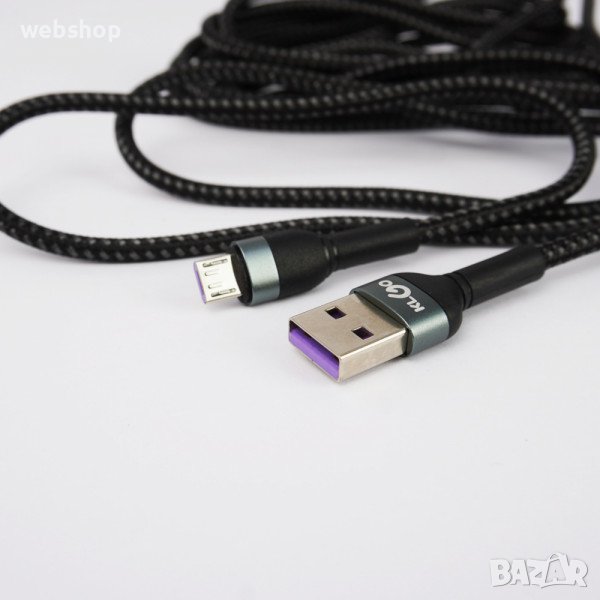 Дълъг Кабел за бързо зареждане KLGO, Type C to USB, 2 метра , 5A , Fast Charge, Data, Черна оплетка, снимка 1