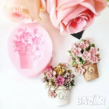 Саксия с теменужки цветя силиконов молд форма фондан шоколад гипс декор украса, снимка 1