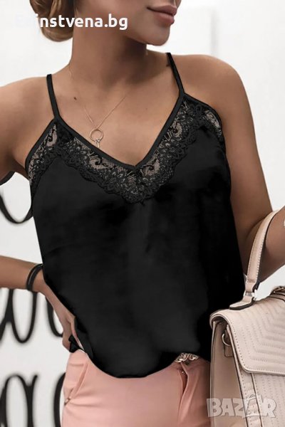 Дамски топ в черно с ефектна дантела, снимка 1