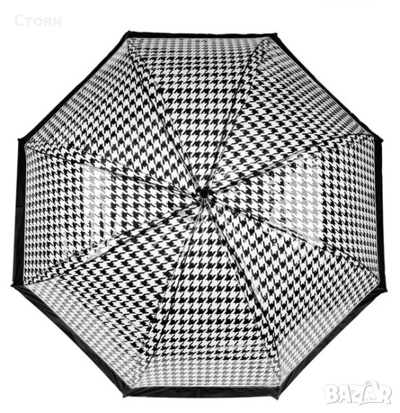 Чадър тип бастун автоматичен прозрачен черен  82 см, снимка 1