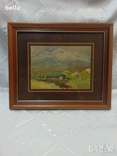 Стар рамкиран авторски акварел подписан Тодор Димитров  63 г, снимка 1