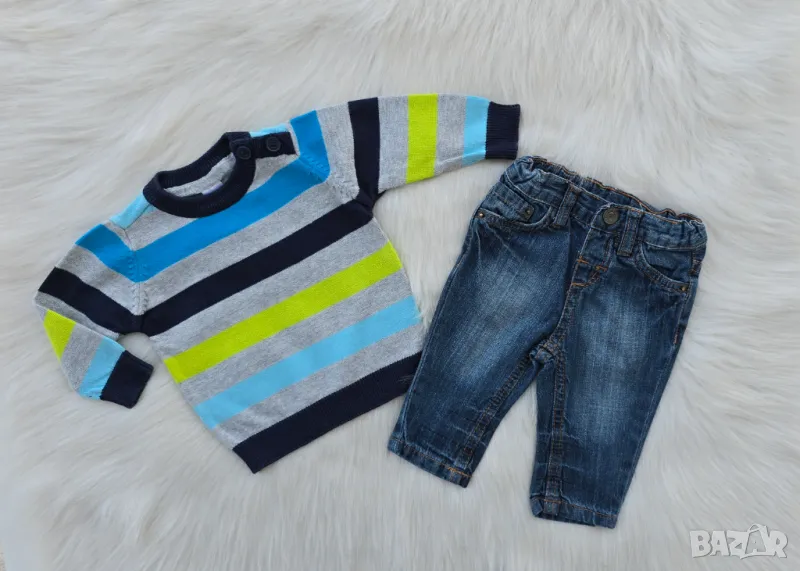 Бебешки дънки и пуловер 0-3 месеца, снимка 1