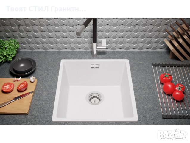 Кухненска Мивка от гранит модел Лондон 45 Slim 410 x 470 mm - бяла, снимка 6 - Други - 40732922