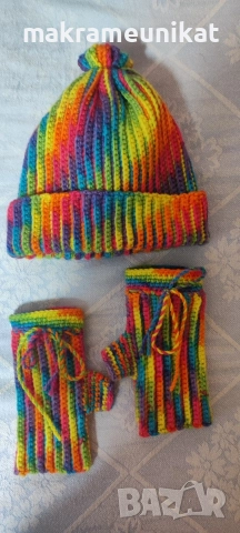 Лот шапка, ръкавици без пръсти, и лента за глава, нов, ръчно плетиво , снимка 4 - Декорация за дома - 52774173