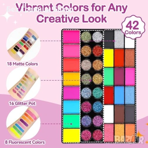 Нов детски Комплект за рисуване на лице тяло 42 цвята с шаблони и четки, снимка 3 - Козметика за деца - 54233846