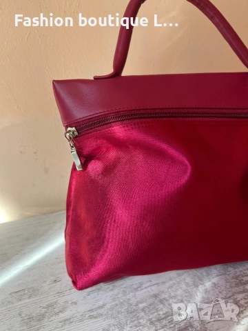 Червена дамска чанта с кожени елементи и джоб с цип ❤️, снимка 2 - Чанти - 52178447