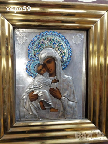 Руска домашна сребърна икона с емайл сребро /84/сребро,златна/, 4 450 €, снимка 4 - Икони - 52217877