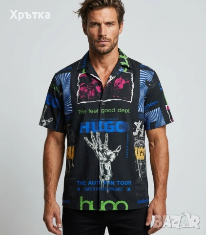 Hugo Boss Eligino - Оригинална мъжка риза с къс ръкав размер L