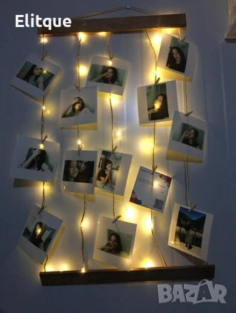Персонализирана Фото Висулка от Масив – 12 Снимки, Щипки, 3 м LED Светлина, Ютено Въже  , снимка 2 - Подаръци за жени - 53083892