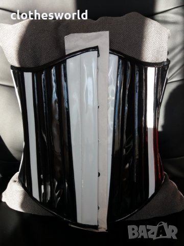 Лачен корсет под бюста в черно и бяло Busk с метални банели, снимка 3 - Корсети, бюстиета, топове - 35025136