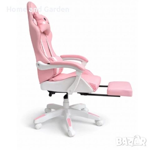 Ергономичен розов геймърски стол с поставка за крака, снимка 9 - Столове - 53965197