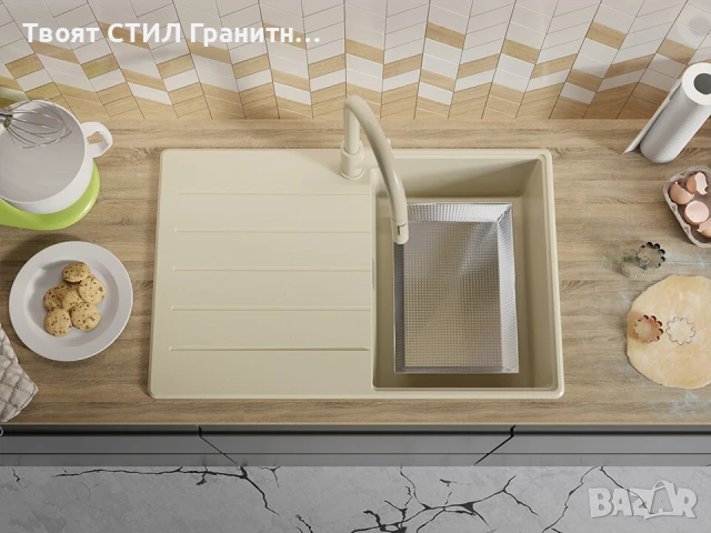 Беж кухненска гранитна мивка Копенхаген 780х500 Top 45, снимка 6 - Мивки - 51139991
