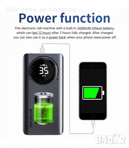 БЕЗЖИЧНА ЕЛЕКТРИЧЕСКА ПИЛА ЗА МАНИКЮР, 35000 ОБОРОТА - код V-201, снимка 5 - Педикюр и маникюр - 34127054