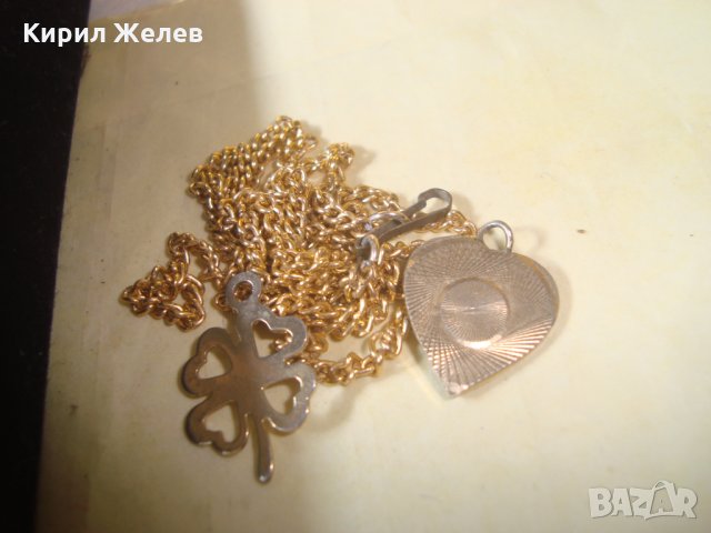 2 СТАРИ ПОЗЛАТЕНИ ВИНТИДЖ РЕТРО АРТ СТИЛ МЕДАЛЬОНА с ВЕРИЖКА СЪРЧИЦЕ ДЕТЕЛИНА 24840, снимка 6 - Колиета, медальони, синджири - 34561072