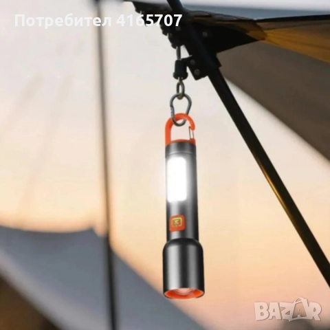 Презареждащ се LED фенер с висока яркост – USB Type-C, мащабируем лъч, компактен дизайн с карабинер, снимка 4 - Други - 52814688