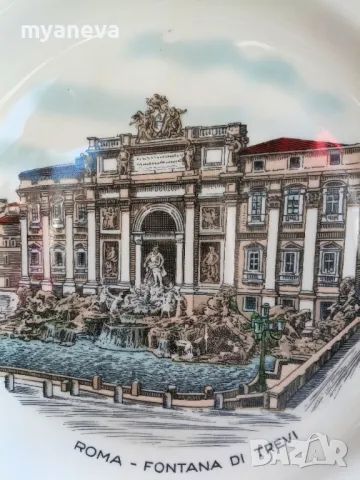 Порцеланова, немска чиния с Фонтан ди Треви , Рим . , снимка 3 - Чинии - 48284904