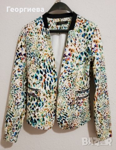 Стилно сако с ефектен принт в синьо- зелено, снимка 1