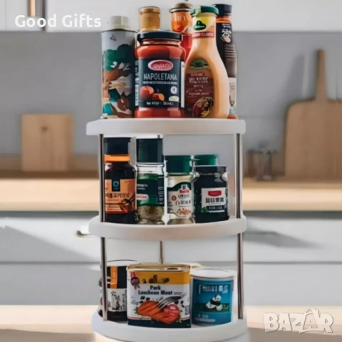 Въртяща се стойка с 3 нива за подправки и продукти – 360° органайзер за кухня, снимка 5 - Други стоки за дома - 51061192