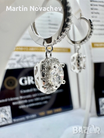 Сребърни обеци с мойсанит (Диамант) 1 карат, снимка 6 - Обеци - 52844104