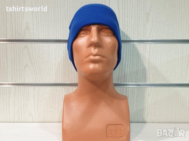 Нова мъжка зимна шапка с подгъв в син цвят, снимка 6 - Шапки - 39325482