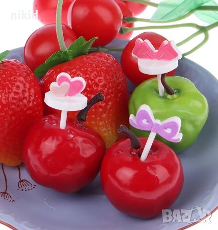 8 бр забавни клечки топери Панделки за забождане на хапки мъфини плодове зеленчуци вилички деца, снимка 3 - Други - 42082362