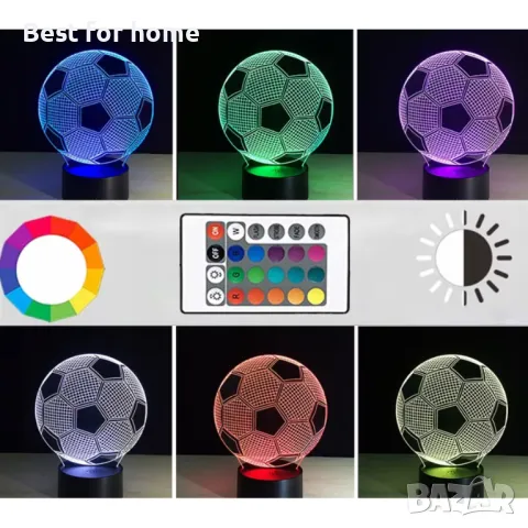 3D лампа многоцветна с достанционно - Футболна топка, снимка 2 - Детски нощни лампи - 47732040