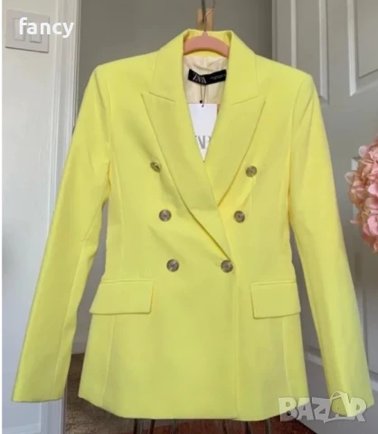 Вталено жълто сако Zara, снимка 4 - Сака - 50611514