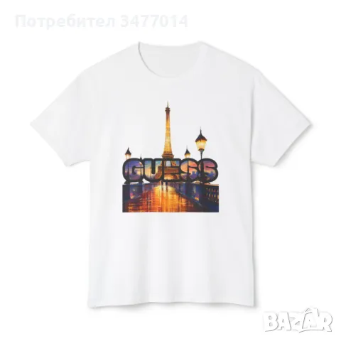 Тениска с надпис Guess, унисекс, Париж, Айфеловата кула, снимка 1