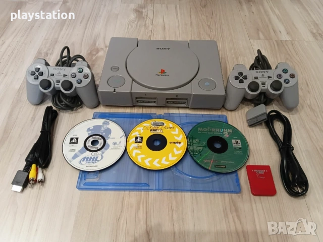 Sony PlayStation (PS1) пълен комплект с 2 контролера и игри
