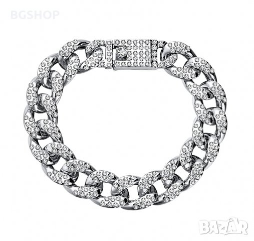  Bling Bling гривна бижу Iced Cuban - Silver, снимка 3 - Гривни - 30098076