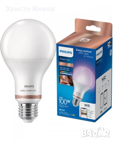 Смарт LED Kрушка Philips WIZ Димируема RGB Е27 100W 2200-6500К в Крушки в  гр. Габрово - ID40181638 — Bazar.bg