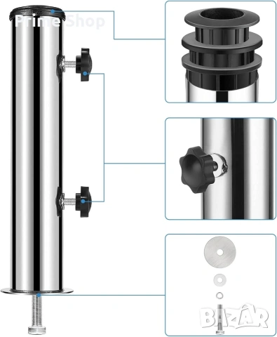 Универсална стойка за чадър от неръждаема стомана с адаптери, снимка 4 - Градински мебели, декорация  - 54164400