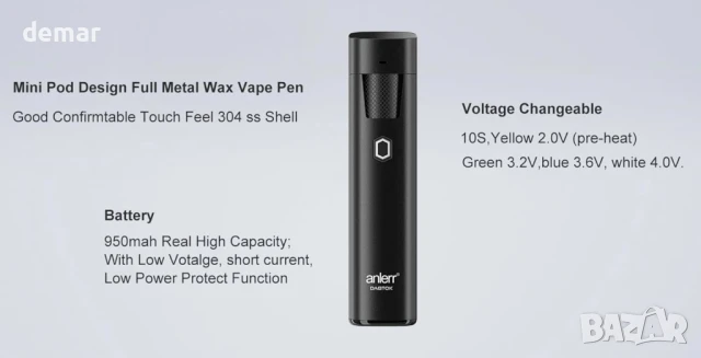 Вейп Dabtok Dab Vaporizer, 3 степени, кварцова стъклена камера, магнитен мундщук (без никотин), снимка 4 - Вейп без пълнители - 51243096
