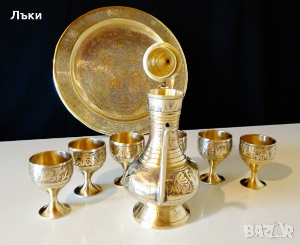 Старинен бронзов сервиз за ракия,клетъчен емайл., снимка 3 - Антикварни и старинни предмети - 31768943