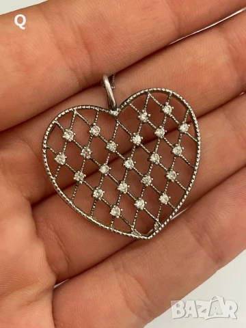 Сребърно синджирче с висулка сърце, проба 925(4), снимка 2 - Колиета, медальони, синджири - 50949658
