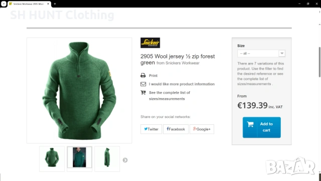 Snickers 2905 1/2 Zip WOOL Sweater размер M пуловер 100% Вълна - 2412, снимка 2 - Пуловери - 53916872