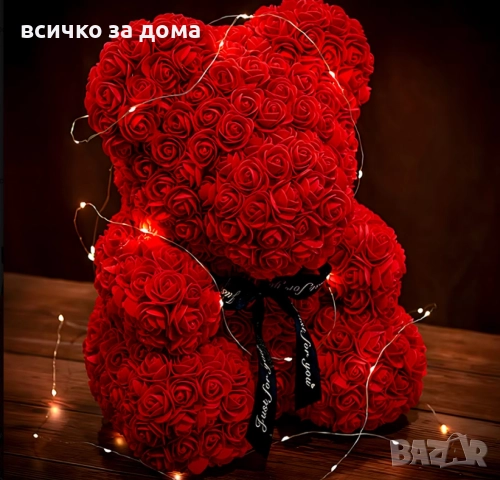 Плюшено мече с LED рози - подарък за мама, момиче, баба - комплект вечни рози 25 см, снимка 8 - Подаръци за жени - 52950421