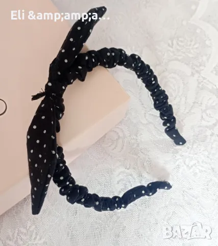 Диадема черна на малки бели точки с панделка 