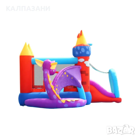 HAPPY HOP Батут замък с дракон, топки и помпа 350x350x245 9022, снимка 6 - Надуваеми играчки - 50446938